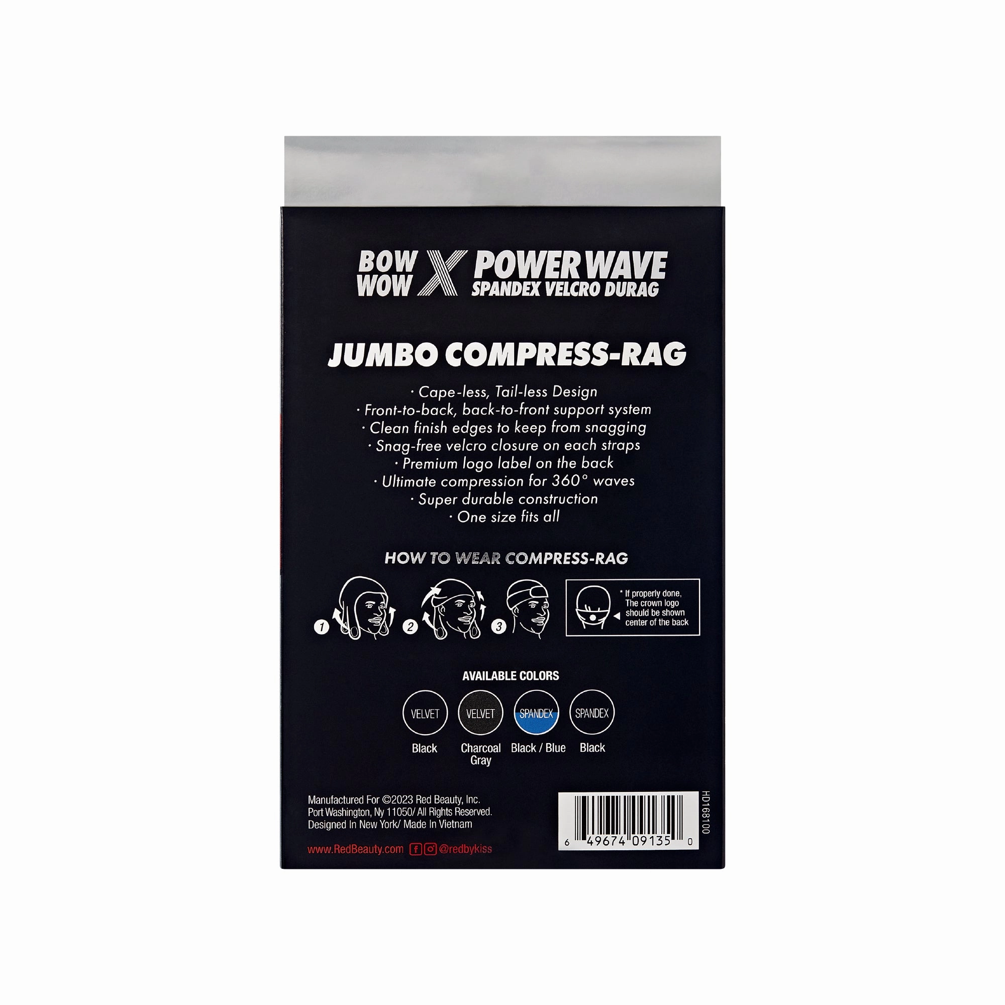 Bow Wow X Power Wave Spandex Hook & Loop Fastener Compress Durag- Choose Color