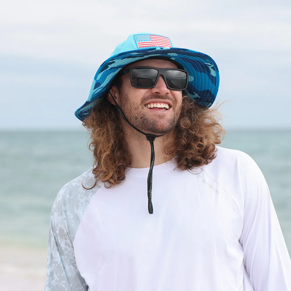 Bucket Hat | Aqua Blue Military Camo