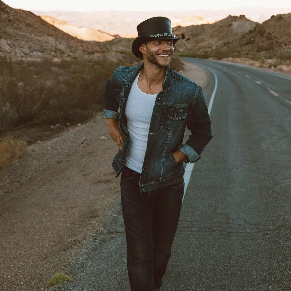 El Dorado 5 Skull | Mens Leather Top Hat with 5 Skull Hat Band