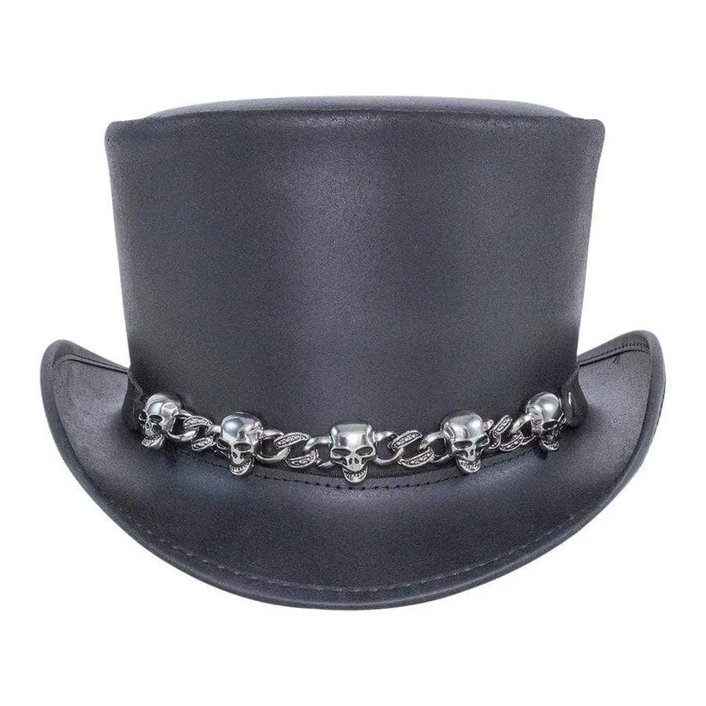 El Dorado 5 Skull | Mens Leather Top Hat with 5 Skull Hat Band