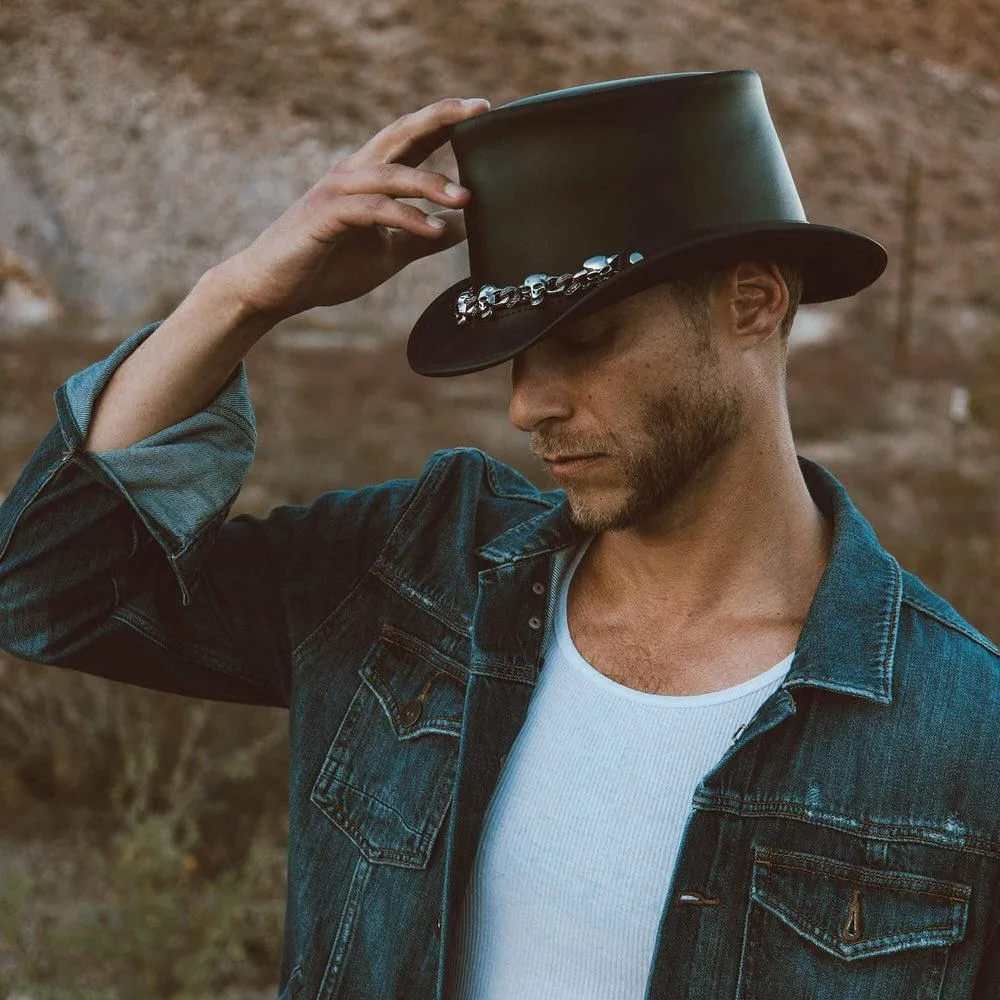 El Dorado 5 Skull | Mens Leather Top Hat with 5 Skull Hat Band