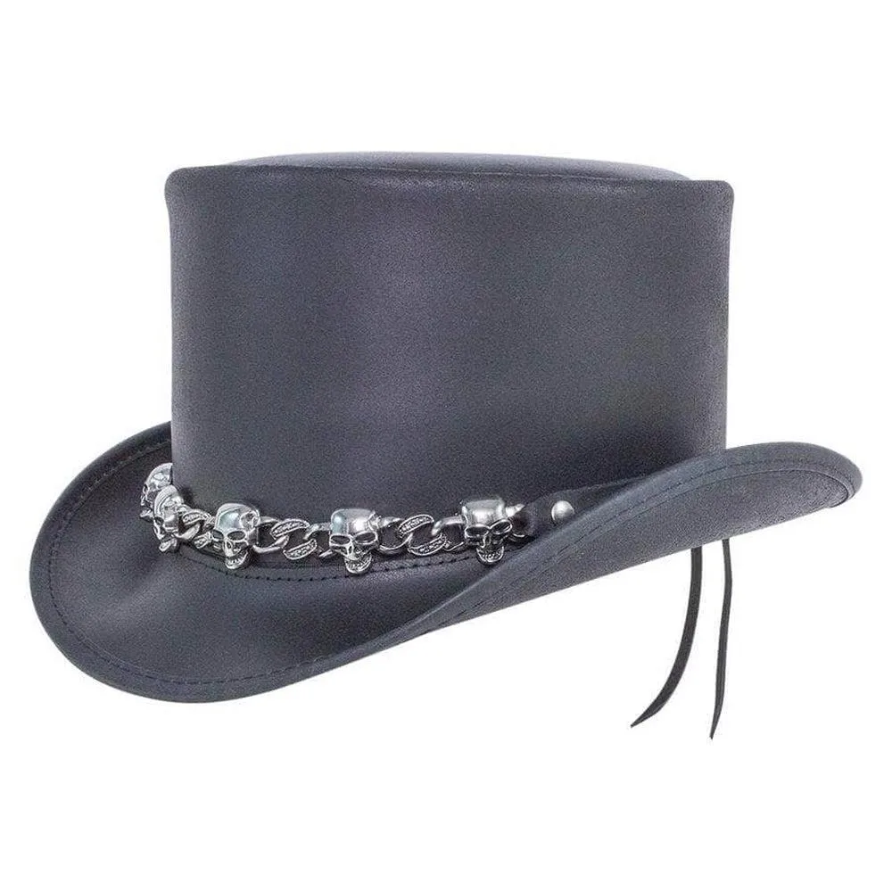 El Dorado 5 Skull | Mens Leather Top Hat with 5 Skull Hat Band