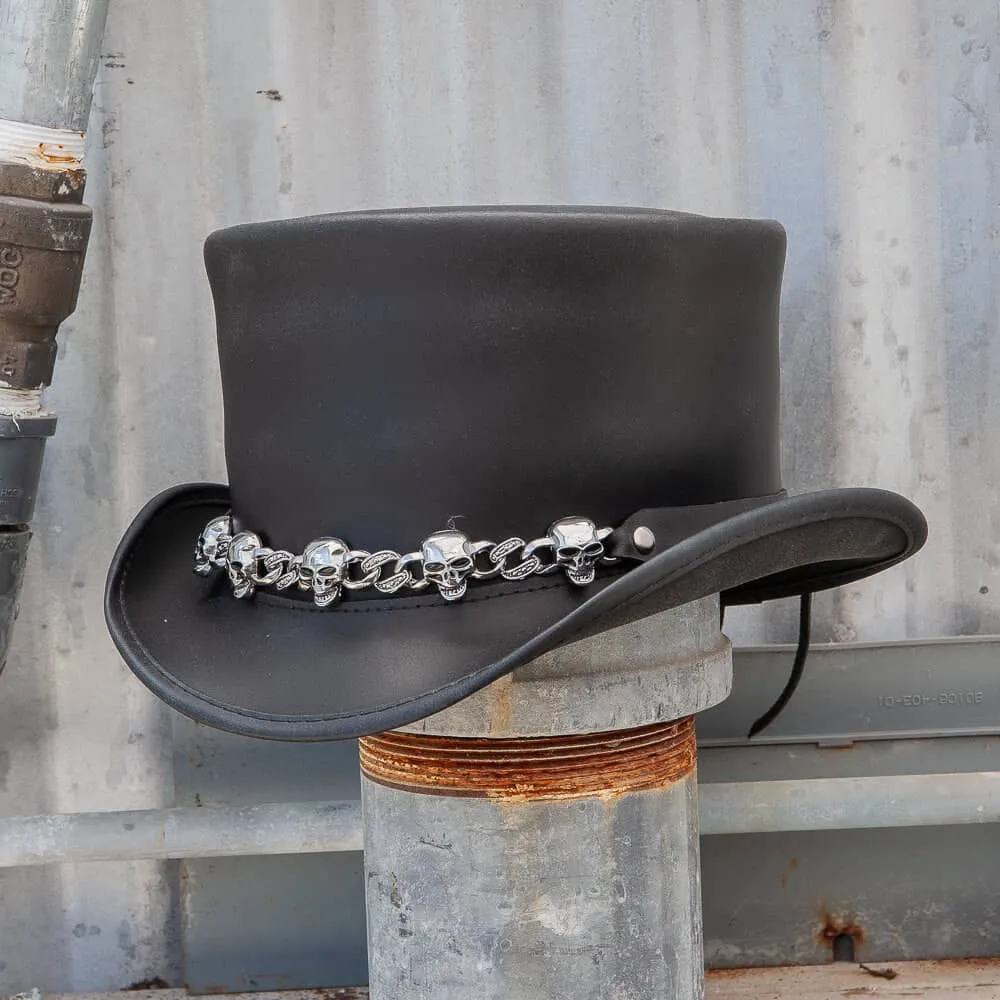 El Dorado 5 Skull | Mens Leather Top Hat with 5 Skull Hat Band