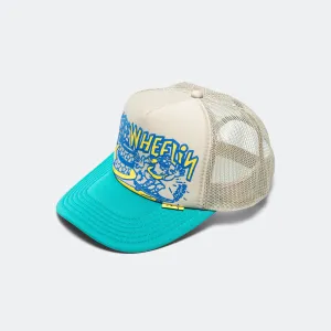 FREE WHEELIN' Trucker Cap - Beige/Turquoise