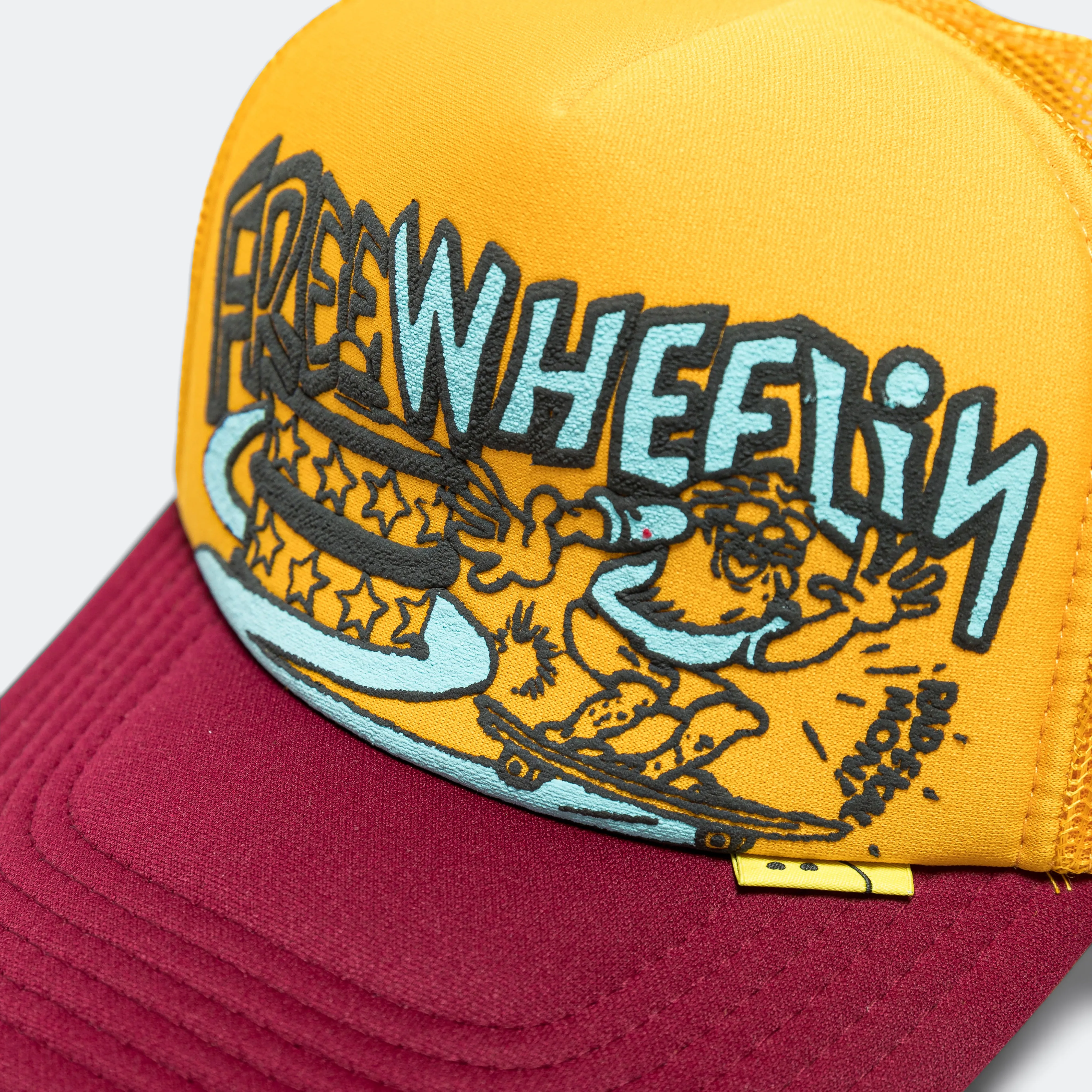 FREE WHEELIN' Trucker Cap - Gold/Burgundy