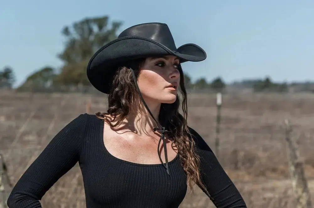 Hollywood Black | Womens Black Leather Cowgirl Hat