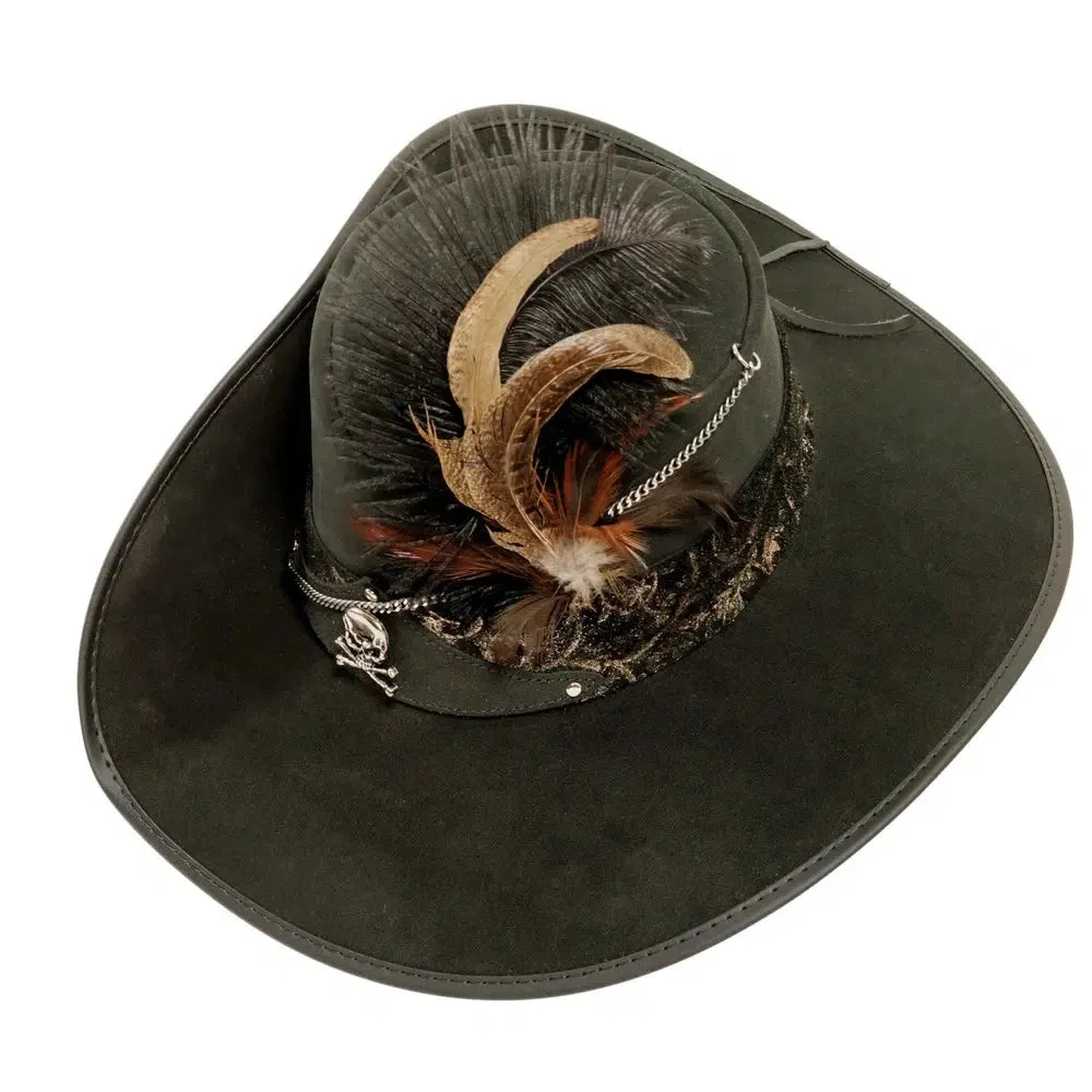 Hook | Mens Black Suede Leather Cavalier Hat