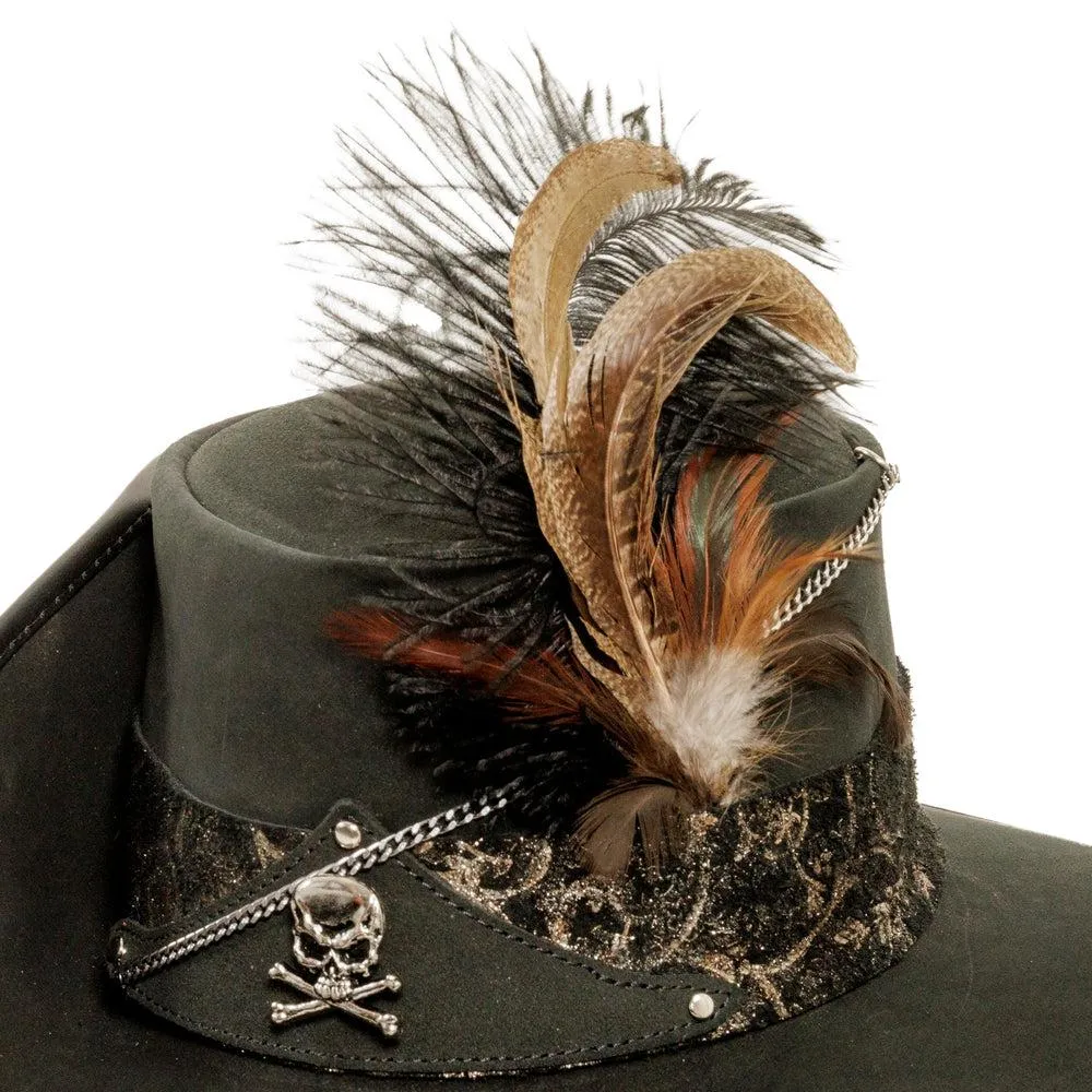 Hook | Mens Black Suede Leather Cavalier Hat