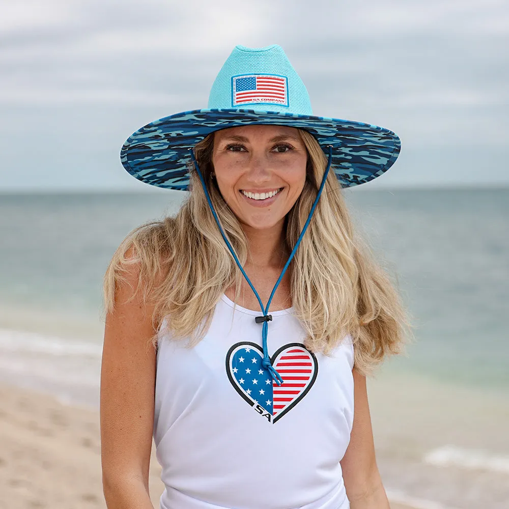 Keys Straw Hat | Aqua Blue Military Camo | Aqua