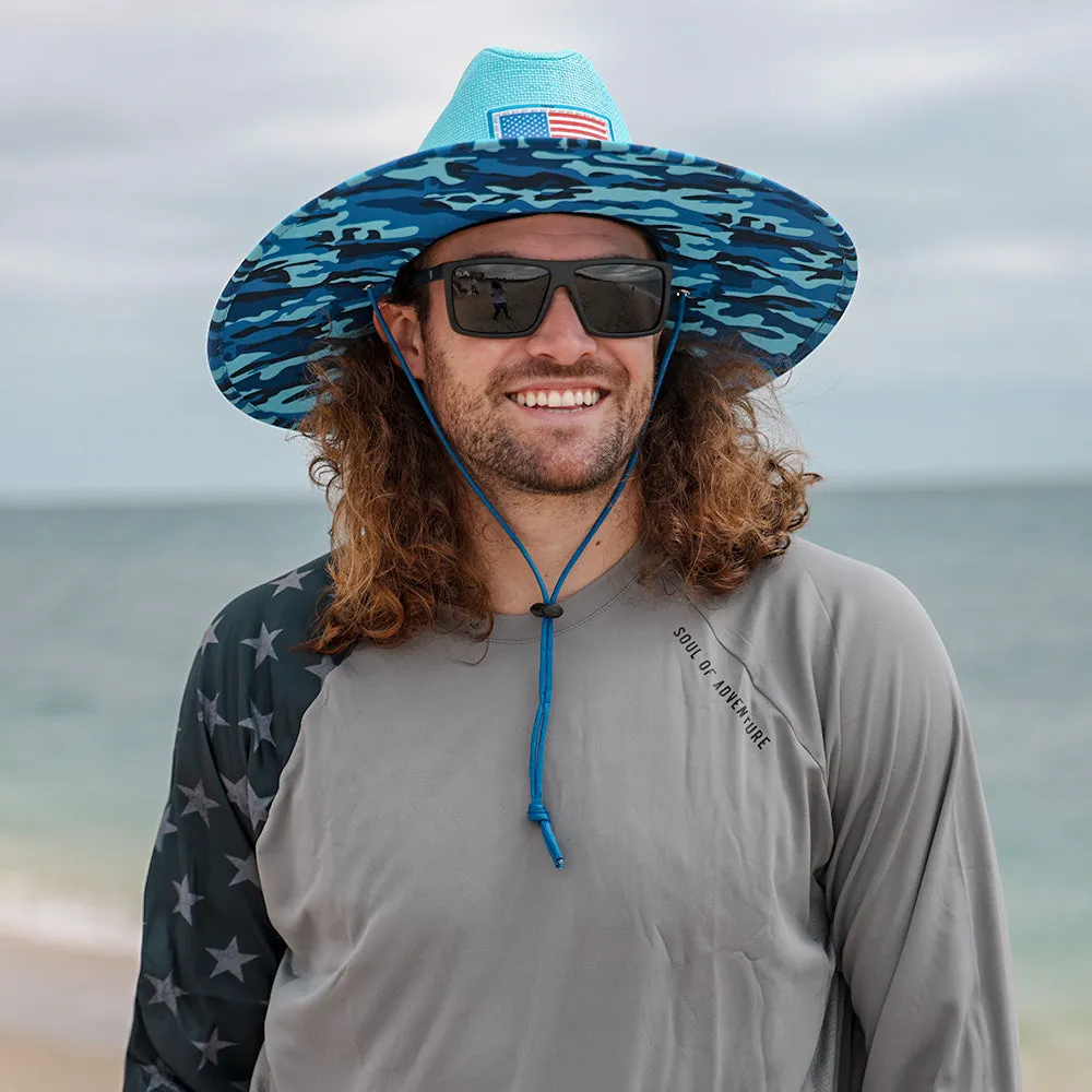 Keys Straw Hat | Aqua Blue Military Camo | Aqua