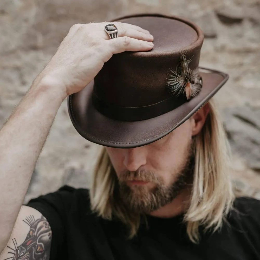 Marlow LT | Mens Leather Top Hat with LT Hat Band