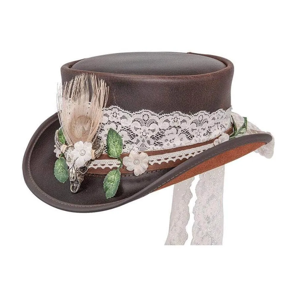 Marlow True Love | Womens Leather Top Hat with True Love Hat Band