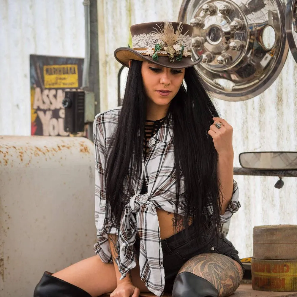 Marlow True Love | Womens Leather Top Hat with True Love Hat Band
