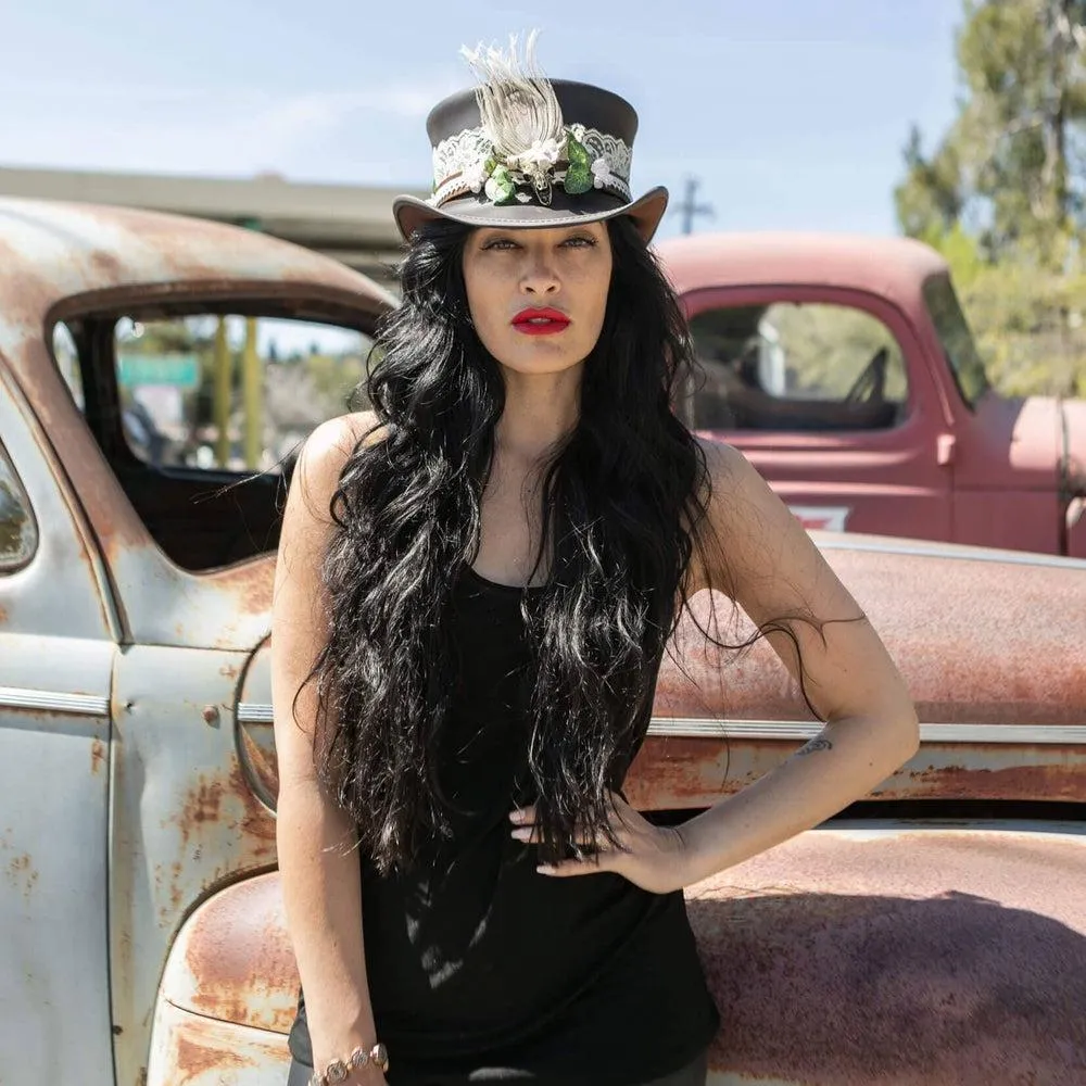 Marlow True Love | Womens Leather Top Hat with True Love Hat Band