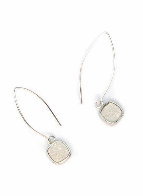 Mia Square Druzy Wire Earrings in Silver