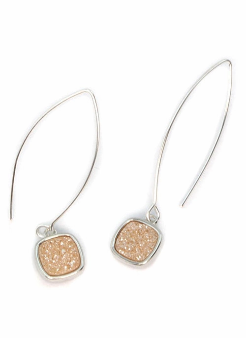 Mia Square Druzy Wire Earrings in Silver