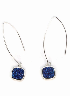 Mia Square Druzy Wire Earrings in Silver