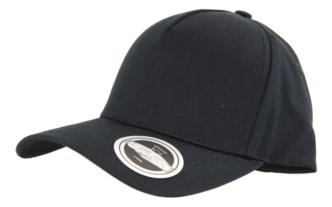 UFLEX 5 Panel Snapback Curved Cap - Black